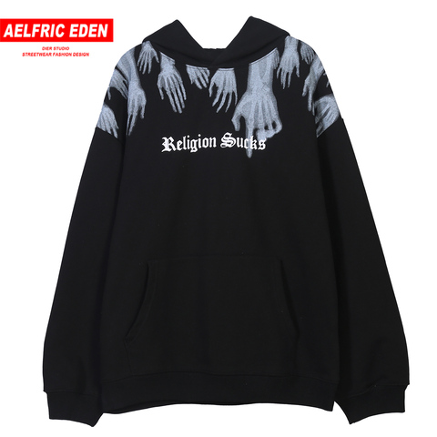 Aelfric Eden Ghost Finger Printed Fleece Mens Hooded Sweatshirts 2022 Harajuku Casual Cotton Pullover Fashion Streetwear Hoodies ► Photo 1/6