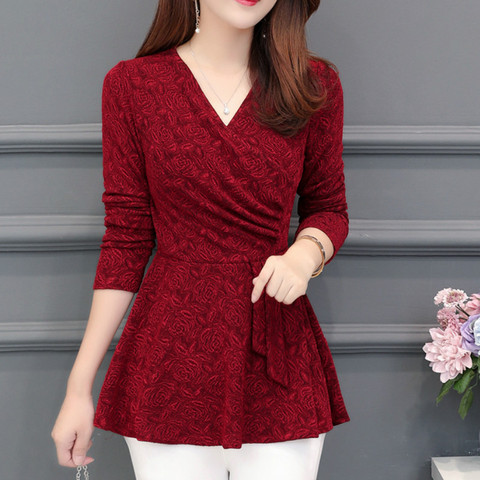 Casual Winter New Plushed and Thickened Bottom Women top Blouse Full Sleeve lace Blouse Large V-neck Purple tops Blouses Shirt ► Photo 1/6