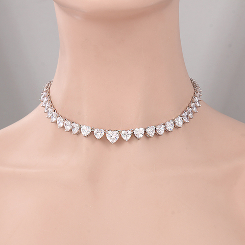WEIMANJINGDIAN 2022 New Trends Ice Heart Cut Quality CZ Cubic Zirconia Crystal Tennis Chain Collar Necklace ► Photo 1/6