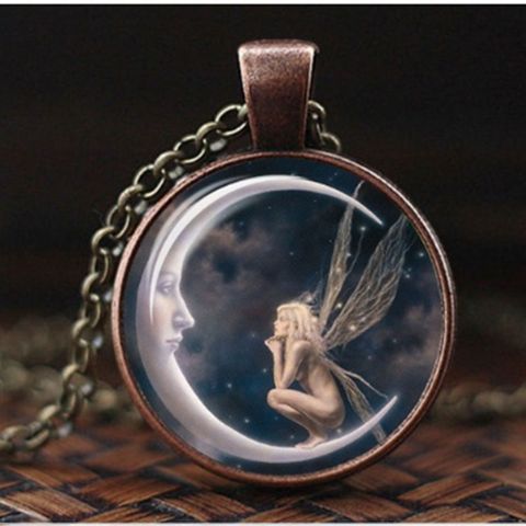 Fashion Hadas Goticas Angel on Moon Art Photo Tibet Cabochon Glass Pendant Chain Necklace for Women Jewelry Gifts ► Photo 1/6