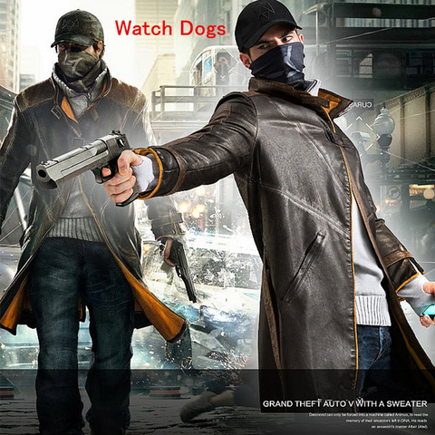 Watch Dogs Cosplay Costume PU Leather Jacket Outfit Aiden Pearce Wind Coat Windbreaker Halloween Costumes for Women/Men coat ► Photo 1/6