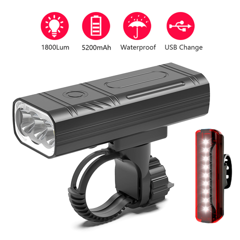 NEWBOLER 3 LED Bicycle Light Kit 5200mAh Bike Headlight USB Rechargeable Bike Flashlight Waterproof Cycling Lamp as Power Bank ► Photo 1/6