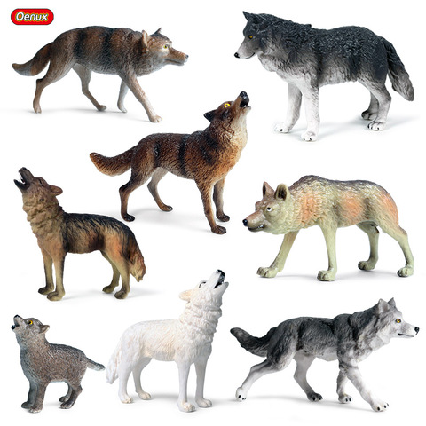 Oenux Original Wild Beast Animals Gray Wolf Simulation Baby Wolves Action Figures Collection Lifelike PVC High Quality Model Toy ► Photo 1/6