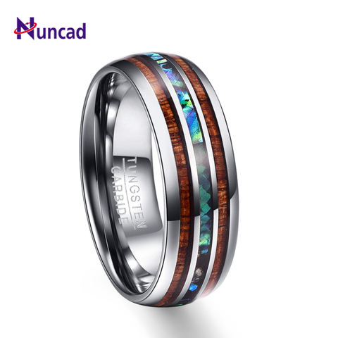 Nuncad 8mm Hawaiian Koa Wood and Abalone Shell Tungsten Carbide Rings Wedding Bands for Men Comfort Fit Size 5-14 Hot Sall ► Photo 1/6