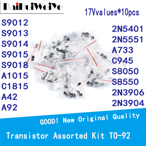 170PCS/LOTE Triode Transistor Assorted Kit 17Vvalues*10pcs TO-92 S9012 S9013 S9014 S9015 S9018 A1015 C1815A42 A922 N5401 2N5551 ► Photo 1/5