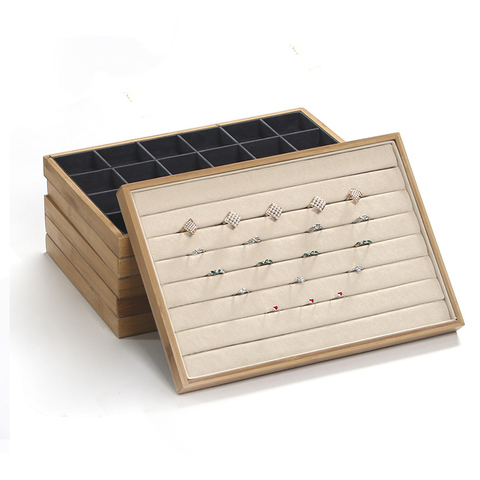 Bamboo Velvet Jewelry Display Tray Ring Earring Necklace Bracelet Pendant Display Organizer Jewelry Storage Box ► Photo 1/6