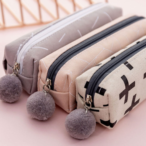 Plush Ball Zipper Pencil Case for Girls Cute Canvas Cosmetic Bag Pen Bag Stationery Pouch Box kids Gift Office School Supplies ► Photo 1/6