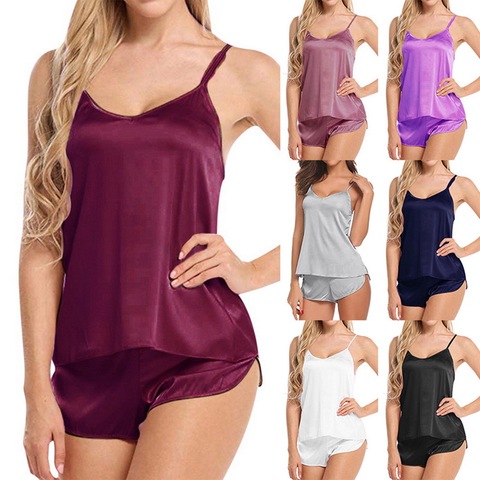 Women Pajama Sets Girl Silk Satin Pyjama Sleepwear Nightwear Loungewear Homewear Solid Comfortable Soft High Quality ► Photo 1/1