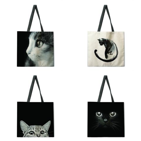 Foldable shopping bag black cat handbag lady shoulder bag lady leisure handbag outdoor beach handbag ► Photo 1/6