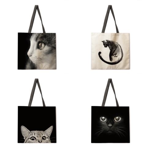 Foldable shopping bag black cat handbag lady shoulder bag lady leisure handbag outdoor beach handbag ► Photo 1/6