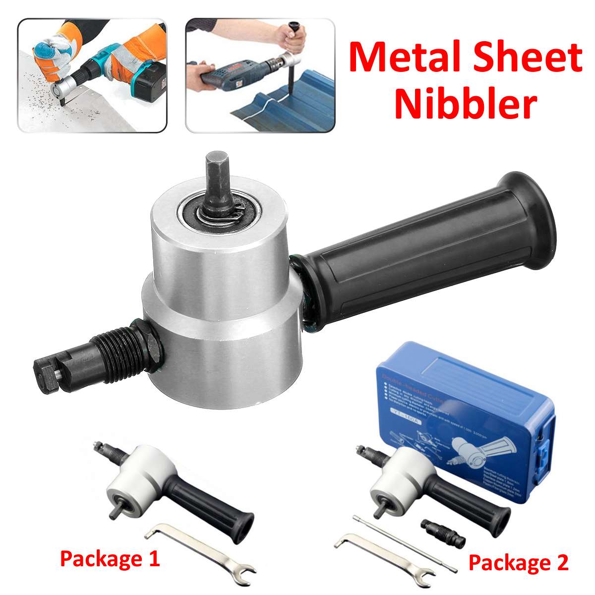 Head Sheet Metal Nibbler Saw Cutter Cutting Tool Power Drill Attachment Double 