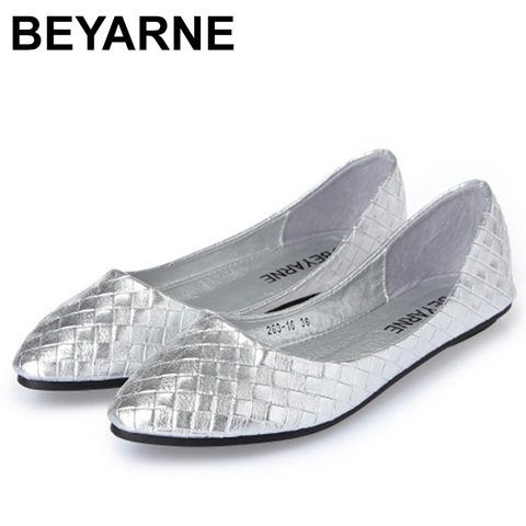 BEYARNE2022Ladies Ballet Flats Weaving Gold Silver Shoes Pointed Toe Breathable Slip-Ons Summer Plus size 35 41E522 ► Photo 1/6