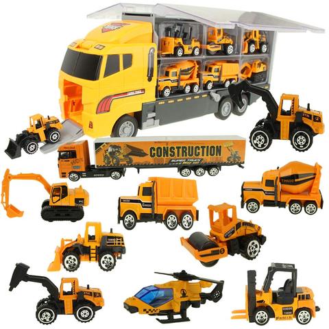 Big Truck & 6PCS Mini Alloy Diecast Car Model 1:64 Scale Toys Vehicles Carrier Truck Engineering Car Toys For Kids Boys ► Photo 1/6