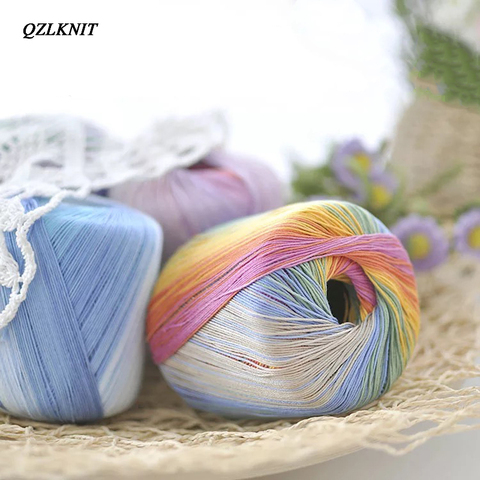 QZLKNIT 50g/ball No. 5 Colorful lace cotton yarn Segmental dyeing gradient yarn DIY Hand Knitting Crochet garment doll lace yarn ► Photo 1/6