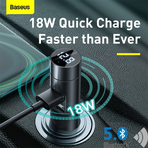 Baseus Car FM Transmitter Bluetooth 5.0 Handsfree Kit Modulator Car Charger 18W Dual USB Car MP3 Player Wireless Audio Receiver ► Photo 1/6