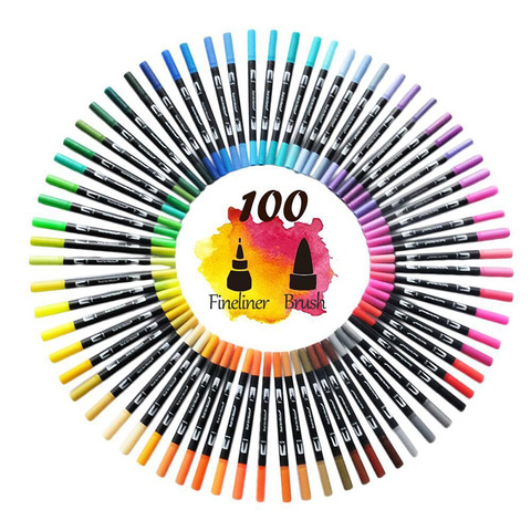 FineLiner Dual Tip Brush Art Markers Pen 12/48/72/100/120 Colors Watercolor Pens For Drawing Painting Calligraphy Art Supplies ► Photo 1/6