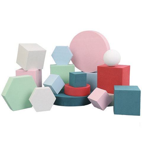 Tabletop Photography Props Hard Foam Material White Blue Pink Red Geometric Cube for Life Shoot Background Fotografia Decorate ► Photo 1/6