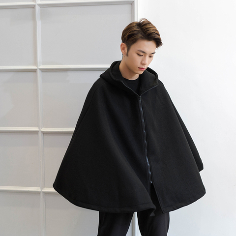 M-4XL woolen cape coat men's bat-type autumn and winter hooded coat men's hoodie coat men's woolen cape cape tide ► Photo 1/6