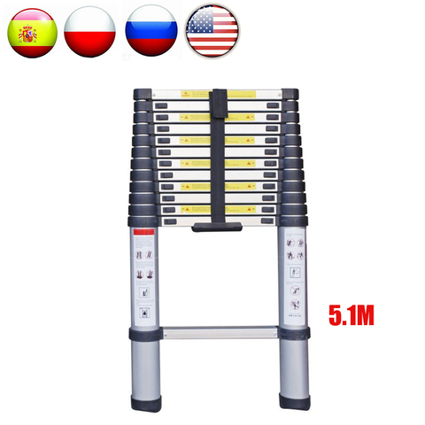 MANSTOOL SC03 Telescoping Ladders Foldable Extension Ladder with Balance Bar 5.1M Portable Straight Ladders for Household ► Photo 1/6