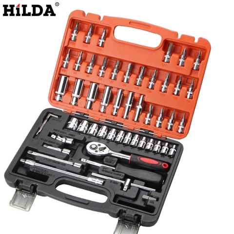 HILDA 53 pcs Car Repair Tool Sets Combination Tool Wrench Set Batch Head Ratchet Pawl Socket Spanner Screwdriver socket set ► Photo 1/6