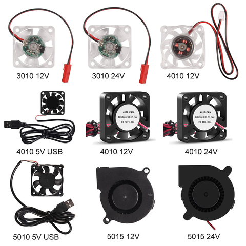 3D Printer Parts 3010 4010 5015 Cooling Fan 12V 24V 5V Blower Fan Turbo Brushless Fan For V5 V6 Hotend Bowden Extruder J-head ► Photo 1/6