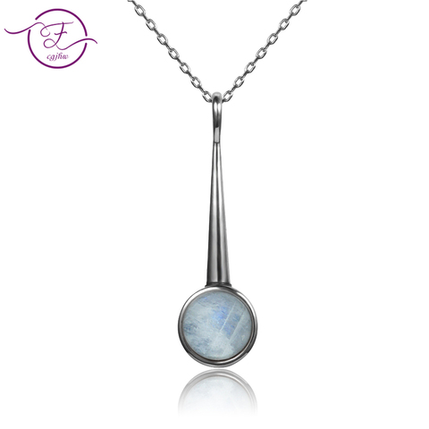 2022 New Listing S925 Sterling Silver Pendant Necklace Large Round 10MM Moon Stone Geometric Necklace Engagement Party Gift ► Photo 1/6