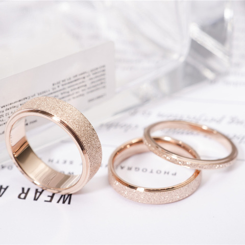 KNOCK High quality Fashion Simple Scrub Stainless Steel Women 's Rings 2 mm Width Rose Gold Color Finger  Gift For Girl Jewelry ► Photo 1/6