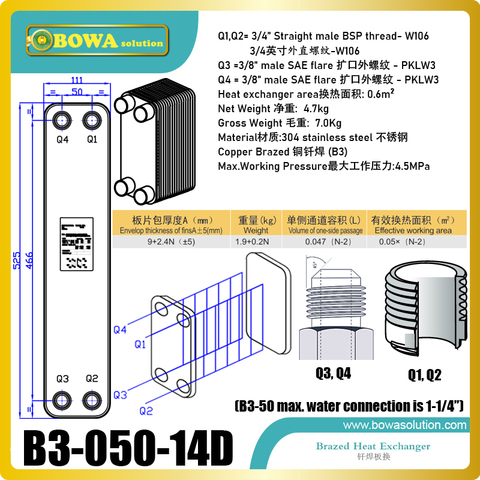 11kw heating capacity R410a to water and 4.5MPa working pressure plate heat exchanger is used in R410a heat pump air conditioner ► Photo 1/6