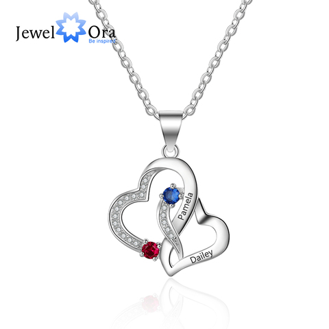 JewelOra Personalized Engraved Pendant Necklaces for Women Customized 2 Birthstones Intertwined Heart Necklace Wedding Jewelry ► Photo 1/6