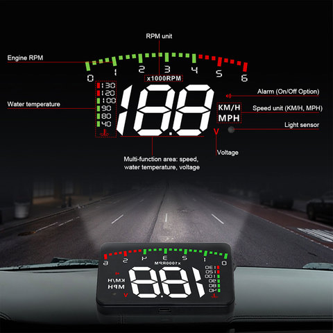 OBD2 Car Head-Up Display 5 Level Brightness Adjustment Dashboard HUD Car Speed Projector RPM Temperature Over-time Driving Alarm ► Photo 1/6