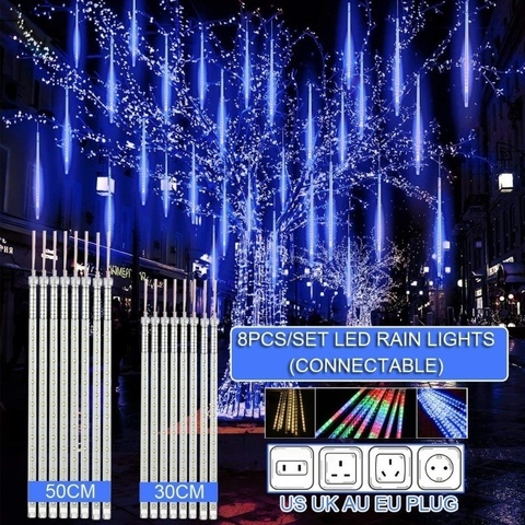 8 Pcs 30/50/60/80CM LED Meteor Shower Rain Lights Waterproof Halloween Xmas Decoration Falling String Lights for Garden Party ► Photo 1/6