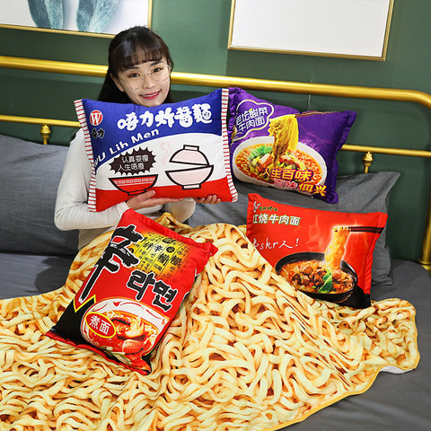 Kawaii Blanket Simulation Instant Noodles Plush Pillow with Blanket Stuffed Beef Fried Noodles Gifts Plush Pillow Food Plush Toy ► Photo 1/6