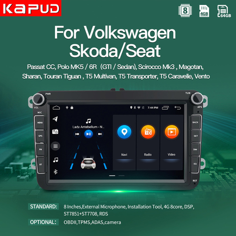 Kapud 8'' Android 10 Car Autoradio Radio Multimedia Player For VW/Volkswagen Skoda Seat Octavia Golf Touran Passat B6 Polo LADA ► Photo 1/6