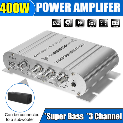 12V3A Power+Audio Cable ST-838 MINI Digital Hi-Fi Car Power Amplifier 2.1CH 40W 2x20W Digital Subwoofer Stereo BASS Audio Player ► Photo 1/6