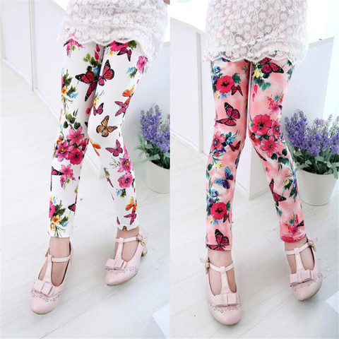 Kids Girls Leggings Spring Summer Flower Printed Children Trousers