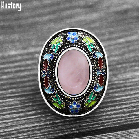 Vintage Oval Quartz Lapis Rings For Women Bohemia Painting Craft Flower Plant Natural Stone Fashion Adjustable Ring ► Photo 1/6