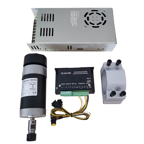 500W/0.5KW ER11/ER16 Brushless DC Spindle Motor+55MM Clamp with Screws+24-48VDC Stepper Motor Driver+48VDC 10.5A Power Supply ► Photo 1/6