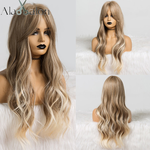 ALAN EATON Long Ombre Light Ash Brown Blonde Wavy Wig Cosplay Party Daily Synthetic Wig for Women High Density Temperature Fibre ► Photo 1/6