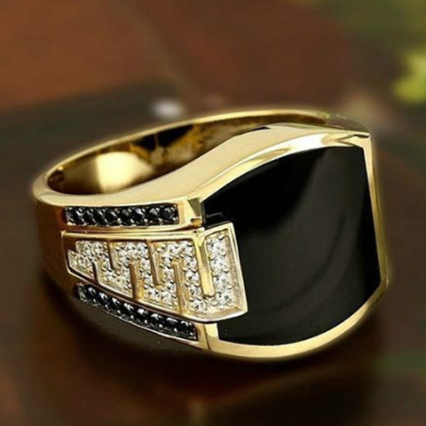 New Hot Sale Fashion Retro Ethnic Style Square Black Mirror Domineering Men's Ring Whole Sale rings ► Photo 1/6