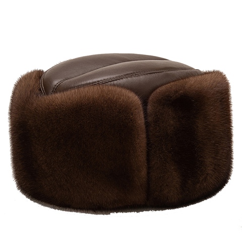 Mink Fur Caps Men Luxury Winter 100% Whole Marten Hair Genuine Leahter Bomber Hats Male Thick Ear Warm Brown/Black Gorras Hombre ► Photo 1/5