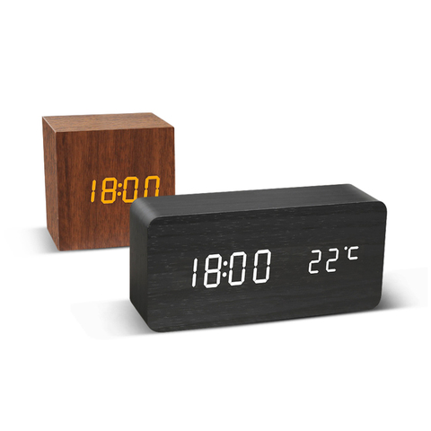 Alarm Clock LED Wooden Watch Table Voice Control Digital Wood Despertador USB/AAA Powered Electronic Desktop Clocks ► Photo 1/6