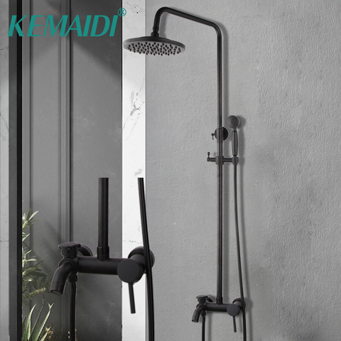 KEMAIDI Matte Black Bathroom Shower Set Rainfall Shower Head Bathtub Shower Mixer with Hand Shower Mop Spout Faucet Set ► Photo 1/6
