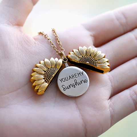 You are My Sunshine Sunflower Necklaces For Women Stainless Steel Open Locket Sunflower Necklace Christmas Gift Boho Jewelry ► Photo 1/6