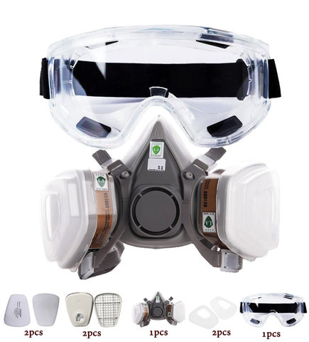 New 8-In-1 6200 Dust Gas Mask With Safety Goggles Half Face Gas Respirator For Painting Spraying Polishing Work Safety ► Photo 1/6