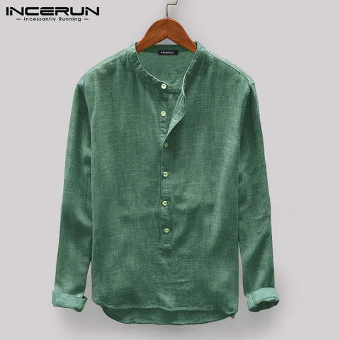 INCERUN Men Casual Shirt Stand Collar Long Sleeve Tops Pullover Leisure Button Japanese Men Basic Shirts Camisa Harajuku  2022 ► Photo 1/1