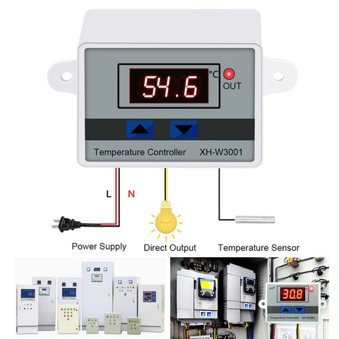 XH-W3001/W3002 10A 12V 24V 220V AC Digital LED Temperature Controller For Incubator Cooling Heating Switch Thermostat NTC Sensor ► Photo 1/6