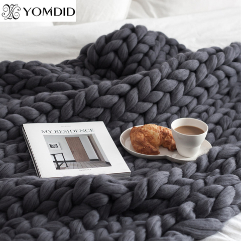 Large Soft Hand Chunky Knitted Plaids blanket for Winter Bed Sofa Plane Thick Yarn Knitting Throw 13 Colors Sofa Cover Blanket ► Photo 1/6