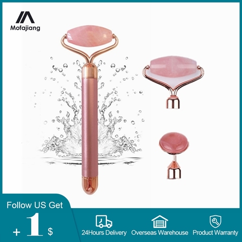 Buy Online Electric Vibrator Jade Roller Facial Lifting Gua Sha Waterproof Body Face Slimming Massage Natural Quartz Rose Stone Beauty Care Alitools