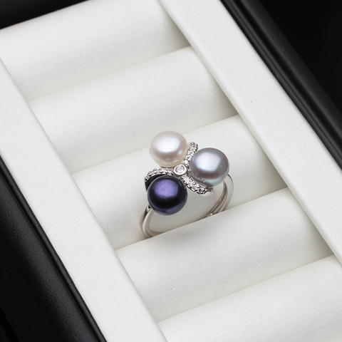 Real Freshwater Natural Pearl Rings,Wedding Cute 925 Silver Rings Women Anniversary Party White Pink Black ► Photo 1/6