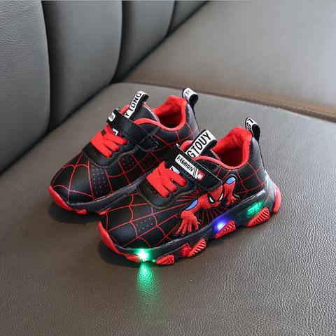 Brand spiderman kids shoes boys girls led luminous Toddler sport sneakers baby children kids casual PU sneakers ► Photo 1/6